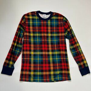 Hanna Andersson rainbow plaid long john pajama top shirt size L organic cotton